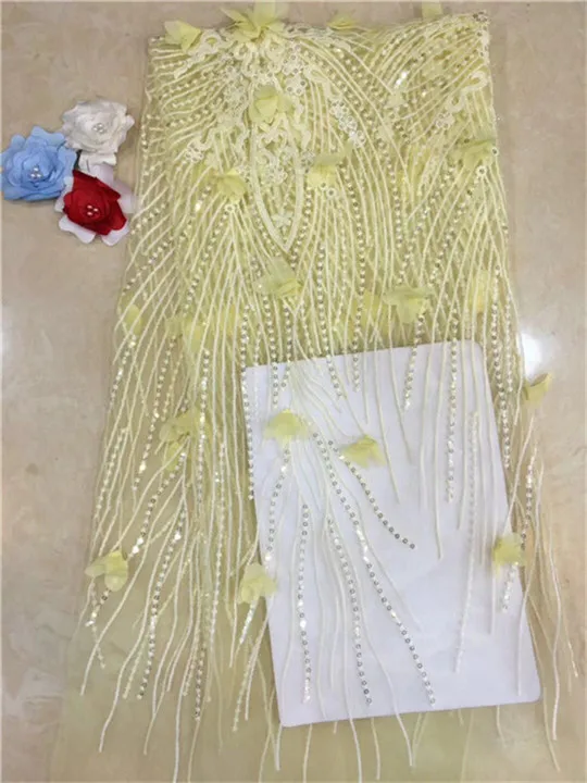 Новый дизайн желтая кружевная ткань с блестками Африканский шнур