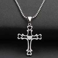 stainless steel multilayer hollow love heart cross necklace heart religion jesus cross titanium steel faith cross necklace