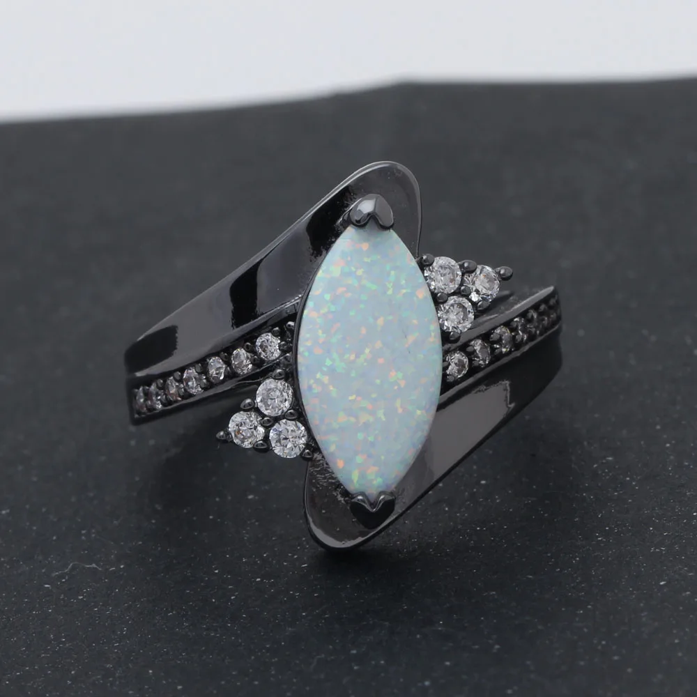 Vnfuru Fire Opal Ring Black Jewelry For Women White Large Natural Ellipse Stone Party Gift Dropshipping Small Big Rings | Украшения и