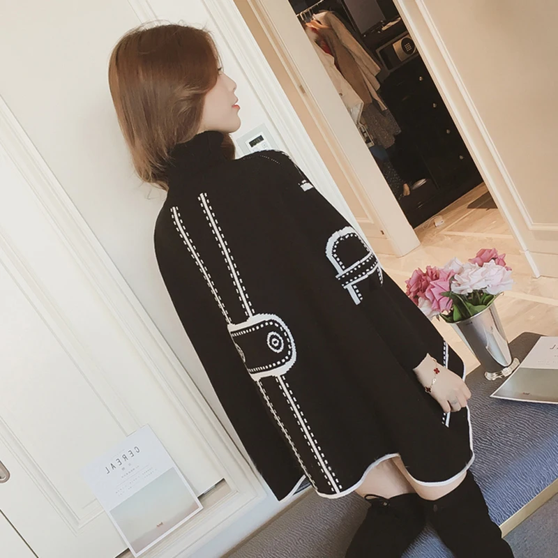 Afei Tony pregnant women winter long design turtleneck sweater maternity plus size batwing sleeve a-line knitted pullovers