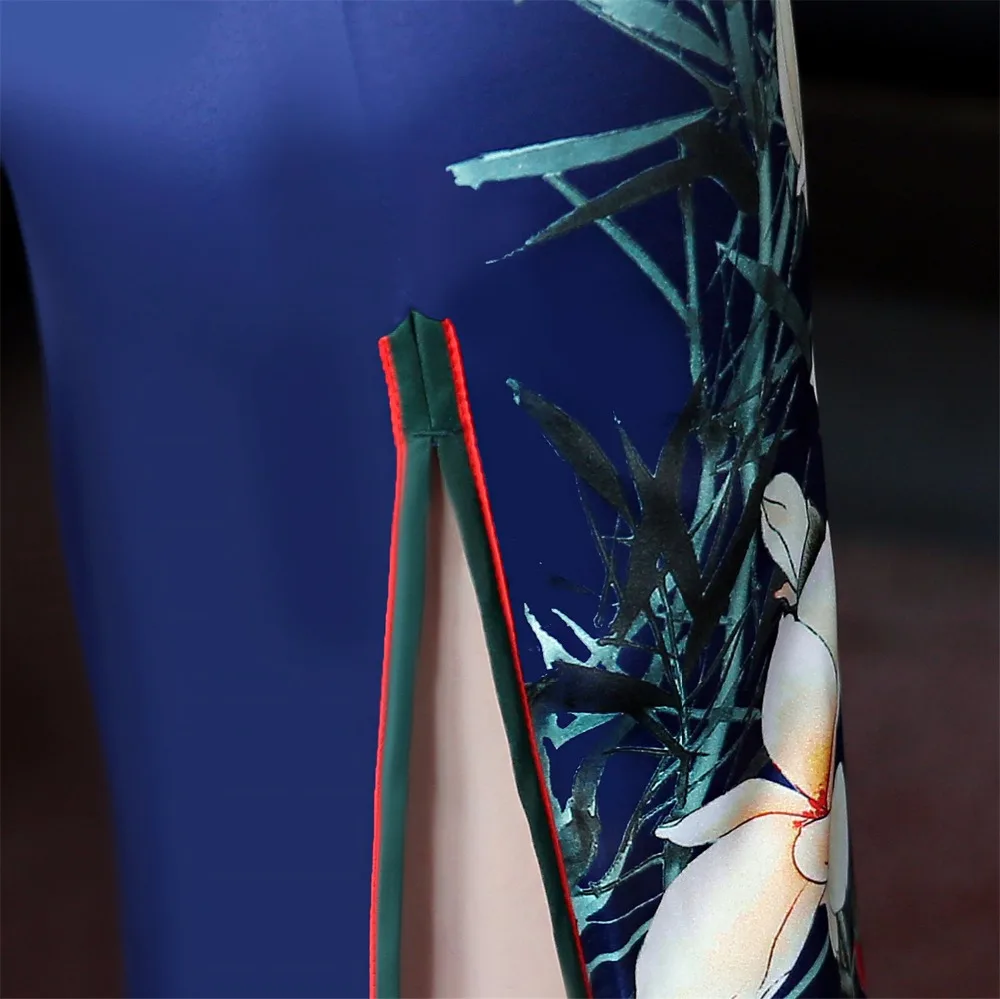 Шанхай история искусственного шелка Qipao Платье длинное Cheongsam национальный тренд платья короткий рукав тонкий Традиционный китайский платье для женщин