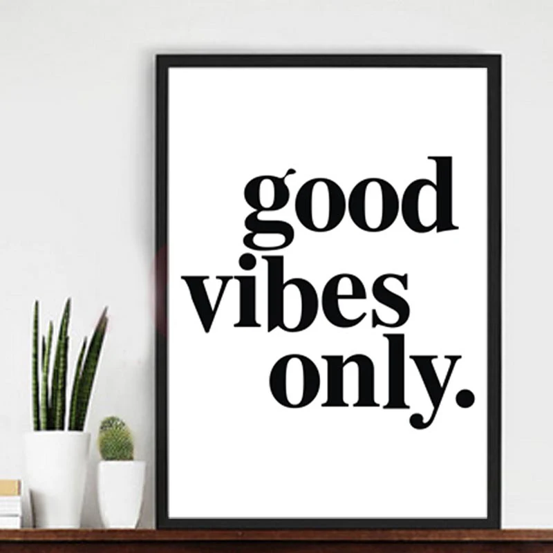 Холщовые картины &quotgood vibes only&quot черно белые кавычки художественный постер для