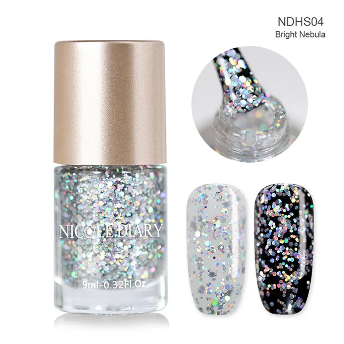 Holographic NDHS04 NICOLE DIARY 9ml Nail Polish Chameleon Metallic Jelly Holographic Polish Shiny Flakies Sequins Manicure Nail Art Lacquer Varnish - Цвет: Holographic NDHS04