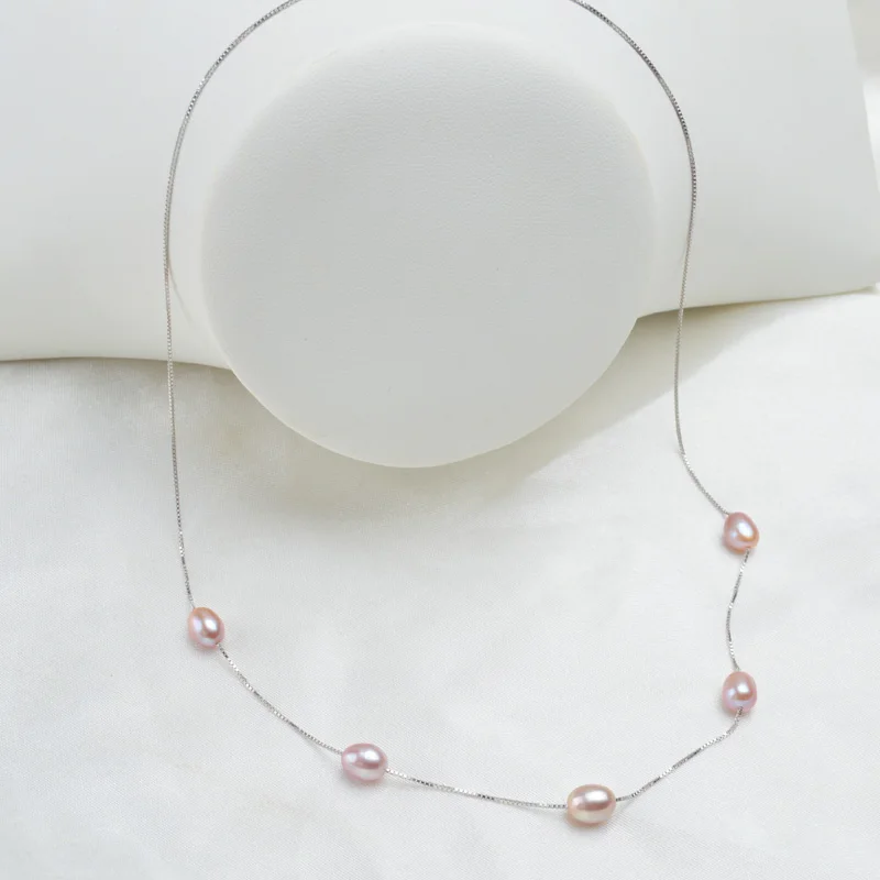 Purple Pearl ASHIQI Настоящее чистое 925 пробы Серебряное ожерелье цепь 6-7 мм подвеска из натурального пресноводного жемчуга ювелирные изделия для женщин подарок - Цвет камня: Purple Pearl
