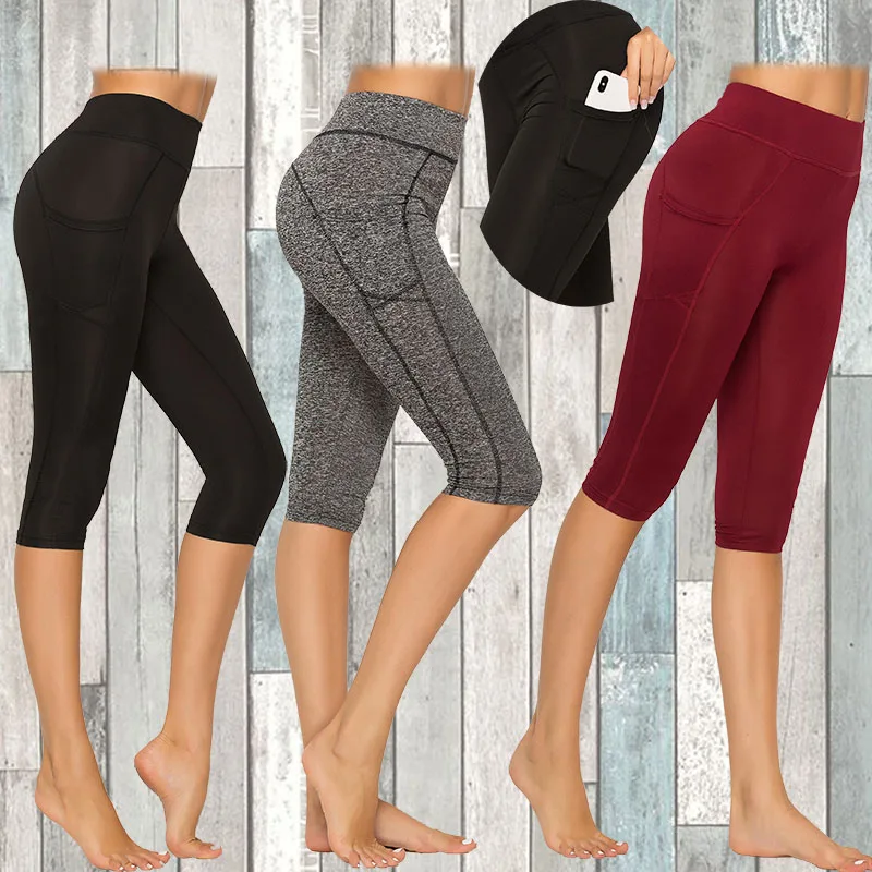 High Waist knee-length Legging New Arrivals Women Stitching Leggings Fitness Hot Sale Casual Style Pockets Pants | Женская одежда
