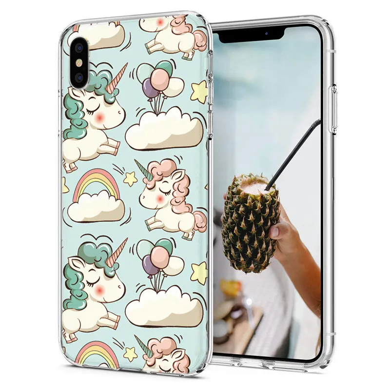 Мягкий чехол для iPhone X XS XR чехлы из ТПУ цветной поросенок единорог снег