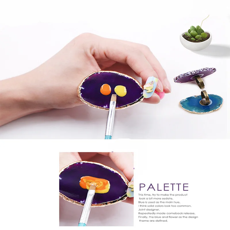 Палитра для маникюра с камнями агата 3 стиля на металлическом кольце.