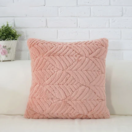 Pink 45x45cm Мягкий однотонный чехол для подушки, плюшевый чехол для подушки, розовый, синий, кофейные листья, узор, домашняя декоративная наволочка, 45x45 см, 30x50 см - Цвет: Pink 45x45cm