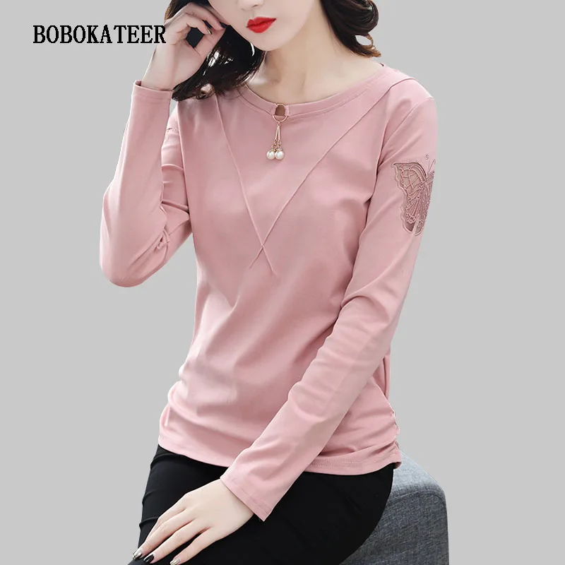 BOBOKATEER женские блузки с длинным рукавом 2021 Blusas Mujer Camisetas размера плюс одежда белая