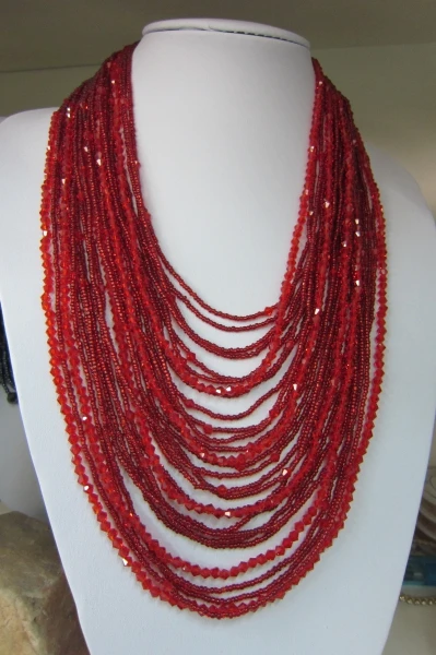

handmade 28 layer Dark red bico crystal seed beads necklace for party