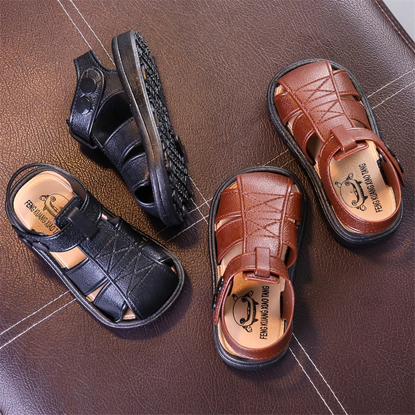 ZzSuper Toddler Shoes Leather Summer Beach sandals Cut-outs Flat Baby Boys 1-4 Years Casual Size 26-30 | Детская одежда и обувь