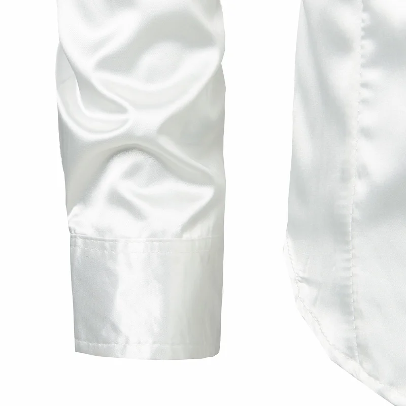 Стильная белая шелковая атласная Мужская рубашка Chemise Homme, повседневная приталенная Мужская рубашка с длинным рукавом, деловая Свадебная мужская рубашка