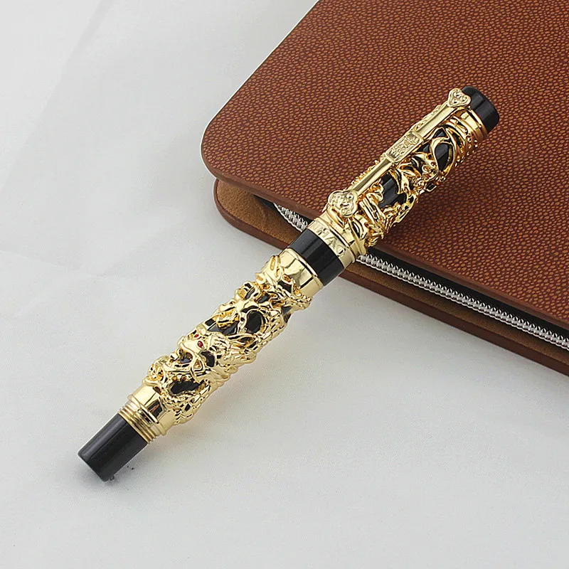 Новейший дизайн Jinhao Дракон и Феникс резьба перьевая ручка канцелярские Роскошные Металлические пишущие подарочные художественные коллекционные чернильные ручки