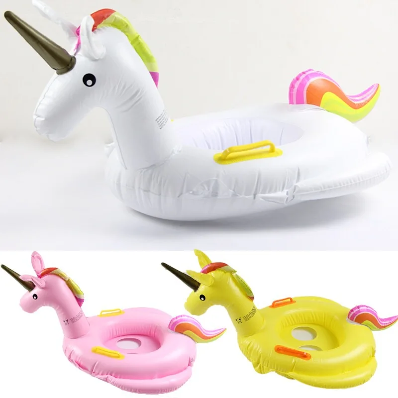 

New Baby Inflatable Unicorn Swan Pool Float with Handle White Red Yellow Ride-On Swimming Ring Safe Seat Toys Infant Circle