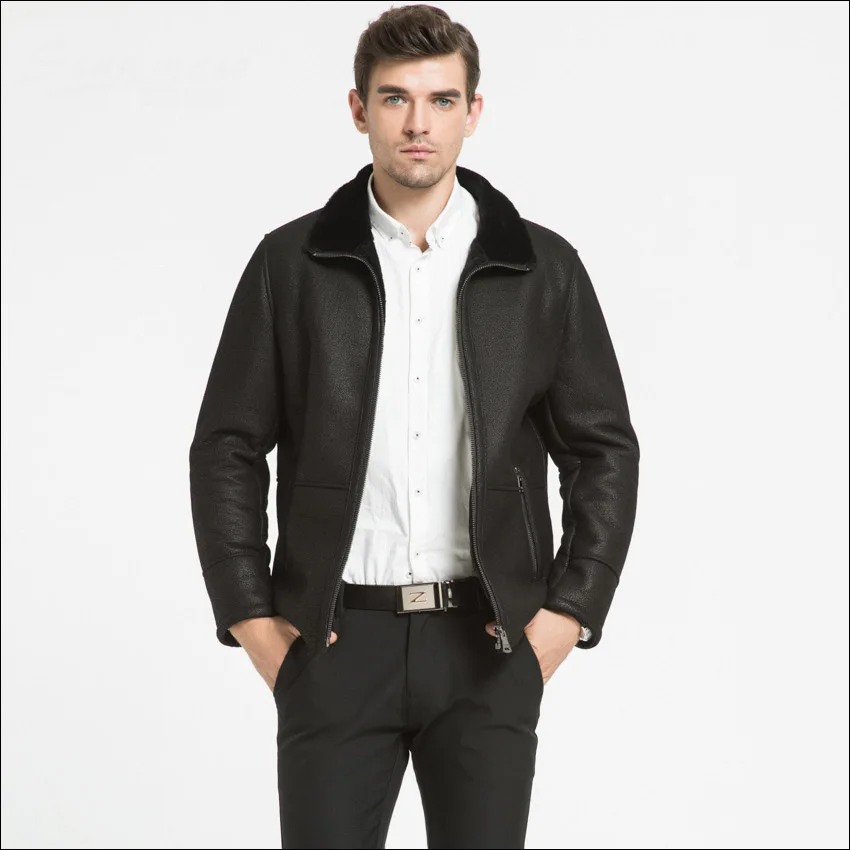 Мужской кожаный меховой воротник с лацканами из овечьей кожи May модель WS99 Осень