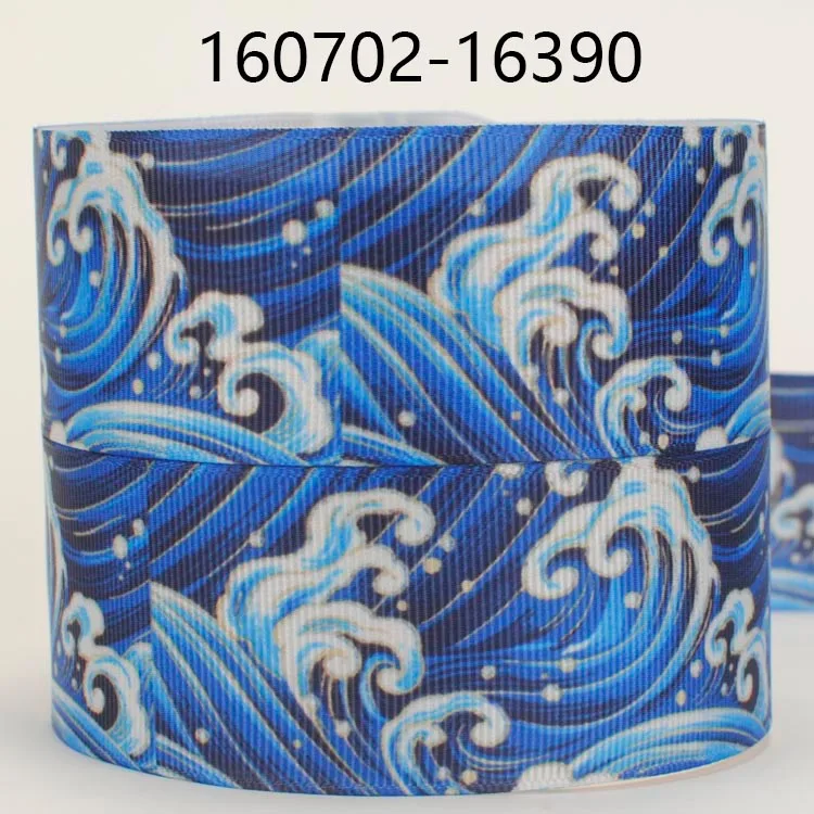 

NEW sales 1/2"38mm 50 yards blue big wave ribbons printed grosgrain ribbon free shipping