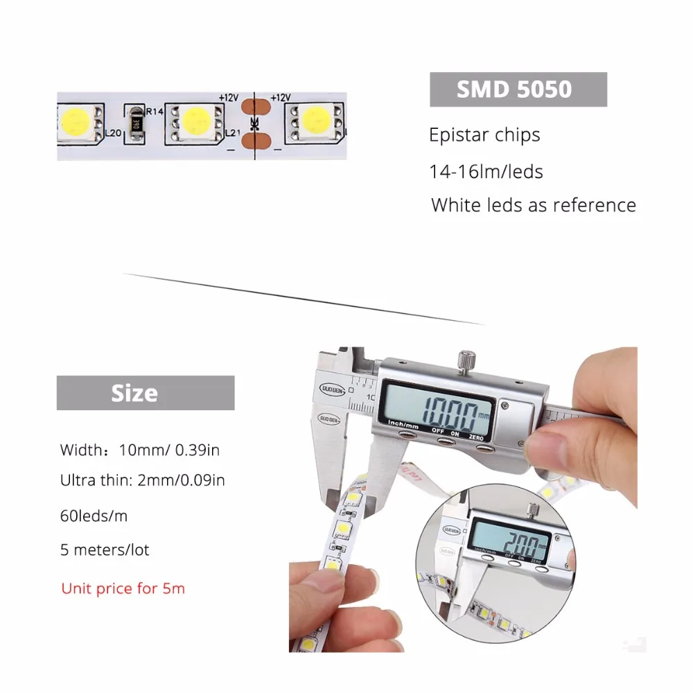 СВЕТОДИОДНАЯ лента SMD 5050 12 В постоянного тока 60 светодиодов/м|Светодиодные ленты|