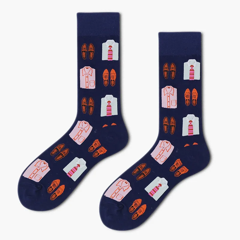 Navy Socks Мужские Бизнес Харадзюку хип хоп креативные счастливые носки Забавные часы/платье печать Уличный Скейтборд Skarpetki мужские носки Meias Hombre - Цвет: Navy Socks