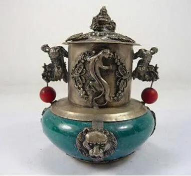 SCY + изысканный старый ручной нефритовый благовоний бронированный медный дракон