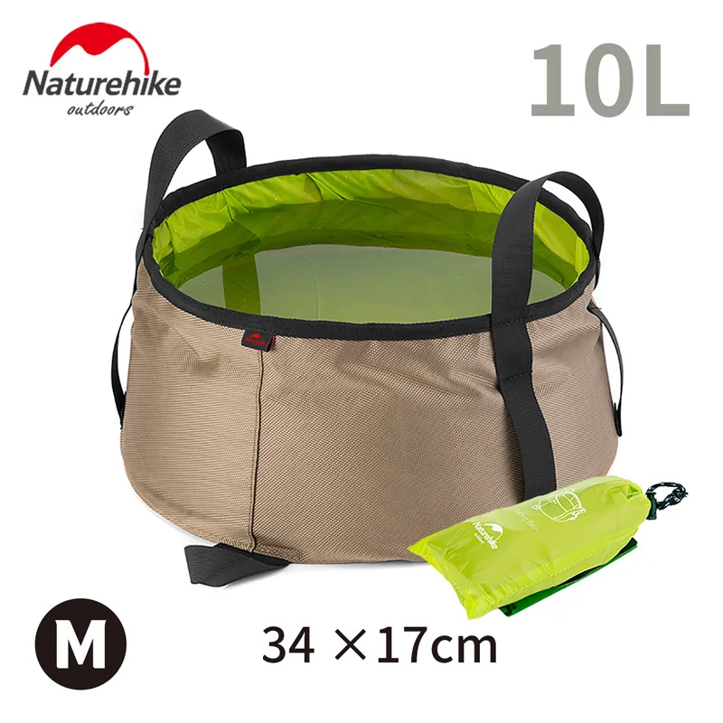 NatureHike 10L Сверхлегкий Открытый Кемпинг Душ нейлон складной ведро воды умывальник портативный мыть мешок NH15Z002-L - Цвет: Green 10L