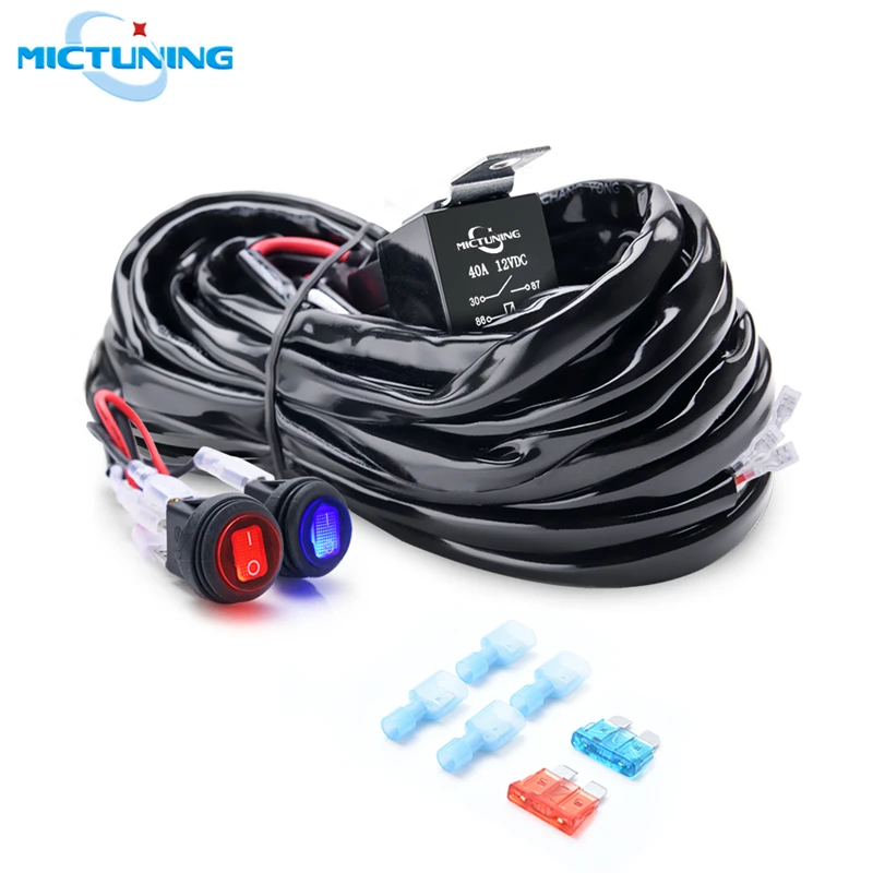 MICTUNING, автомобильный кабель, комплект жгутов проводов с 40А, двойной переключатель, реле, лезвие, предохранитель для 180 Вт, авто светодиодный светильник, бар, для вождения, рабочие лампы