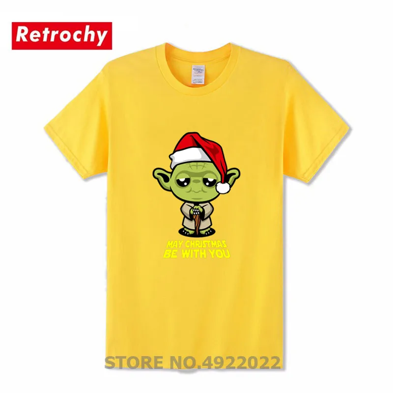 Футболка с надписью May Christmas be with you Мужская футболка Star Anime Wars Yoda хлопковые