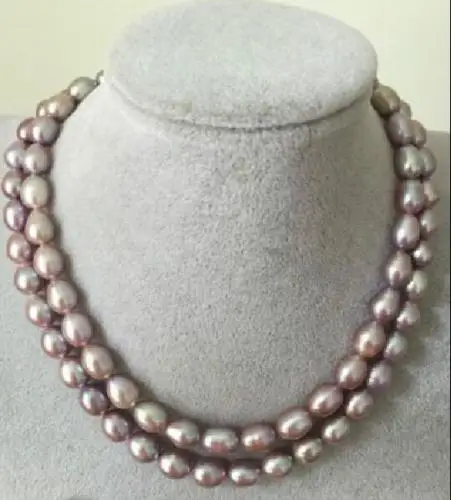 

double strands 11-12mm south seas baroque purple natural pearl necklace 17-18"