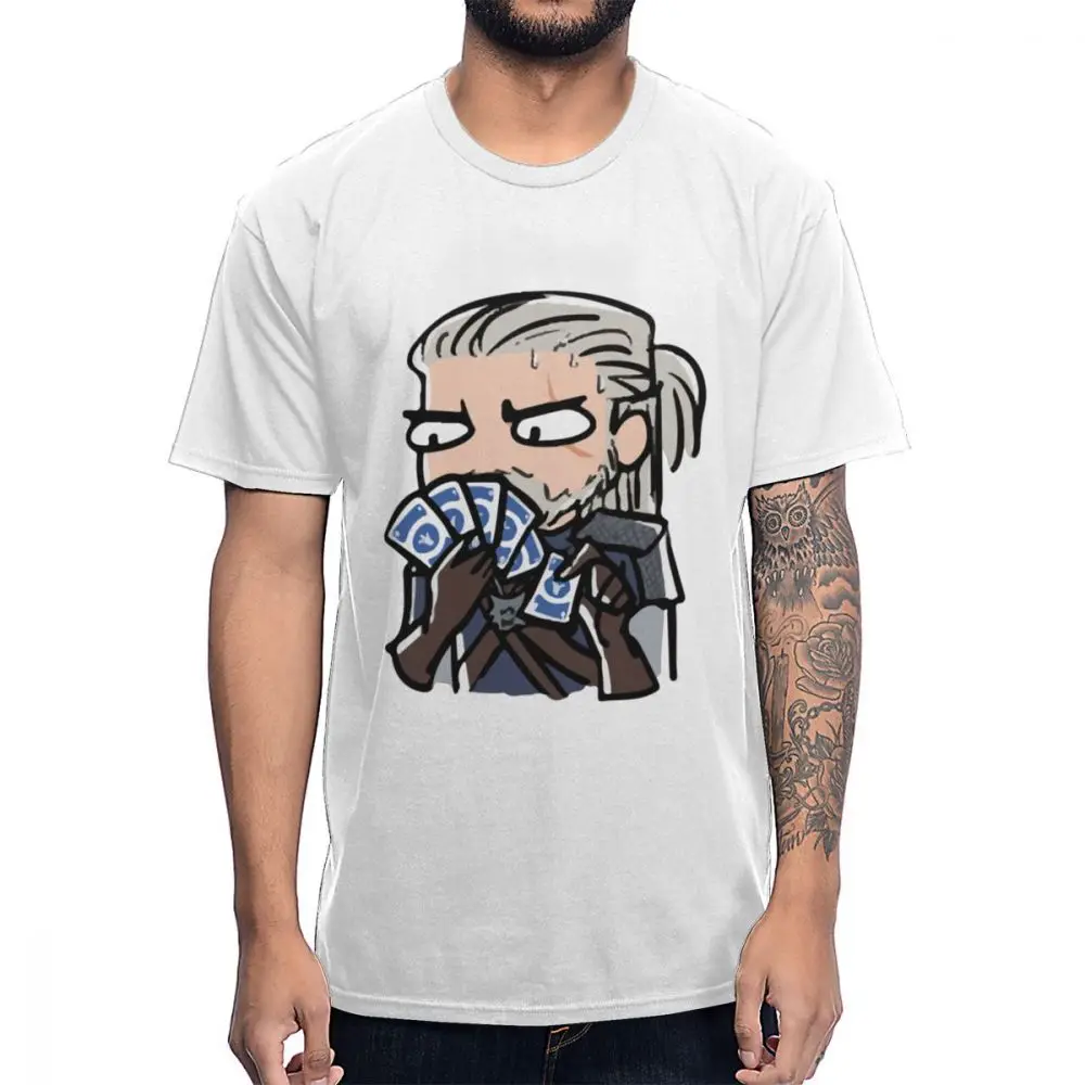 Забавная футболка с героями мультфильмов с героями игры Gwent футболка с круглым вырезом из чистого хлопка Homme - Цвет: Белый