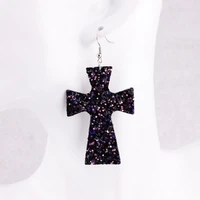 glitter cross faux leather earrings for women fashion jewelry wholesale girl gift