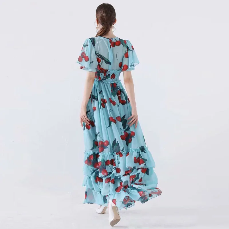 Бохо от итальянского дизайнера Высокое качество 2019 лето синий цветочный принт