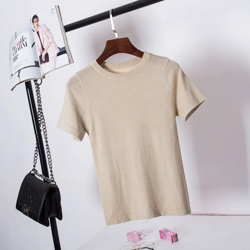 

2019 Summer Knit T Shirt Women Loose Style Solid Tee Shirt Female Short Sleeve Top Tees O-Neck T-shirt Women