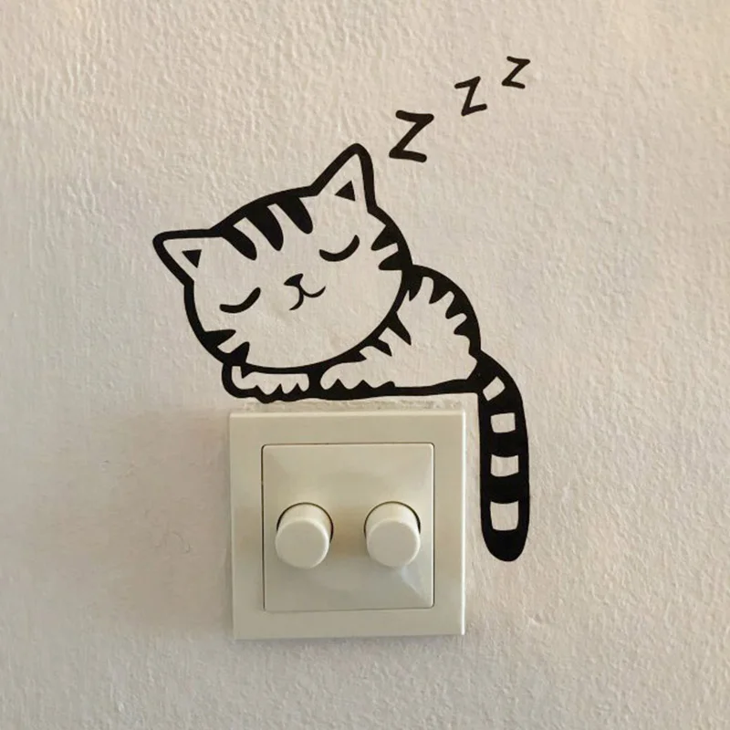 DIY милый черный Кот переключатель наклейки на стену мультфильм домашний декор