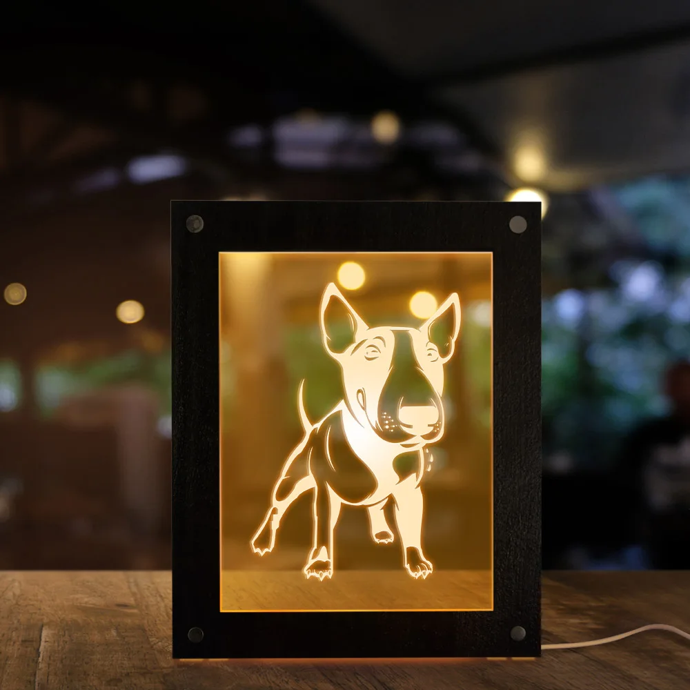 Bull Terrier собака 3D Волшебная Ночная лампа фоторамка детская комната СВЕТОДИОДНАЯ