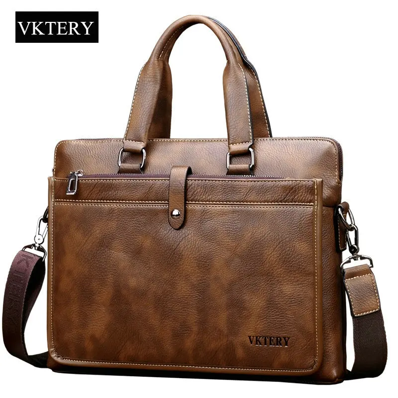 Men Briefcases Genuine Leather Handbag 15"Laptop Briefcase Messenger Shoulder Crossbody Bag Men's Bag Business Portfolio