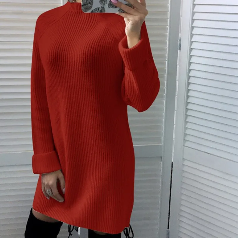 Aragaki Women Knitted Cotton loose Sweater Dresses Turtleneck Winter Dress Elegant Streetwear Mini Vestidos LN286 | Женская одежда
