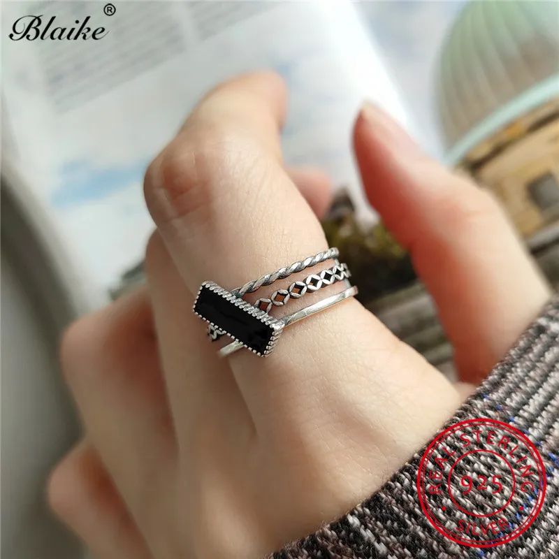 Античная 925 стерлингового серебра кольца для мужчин и женщин черная эпоксидная