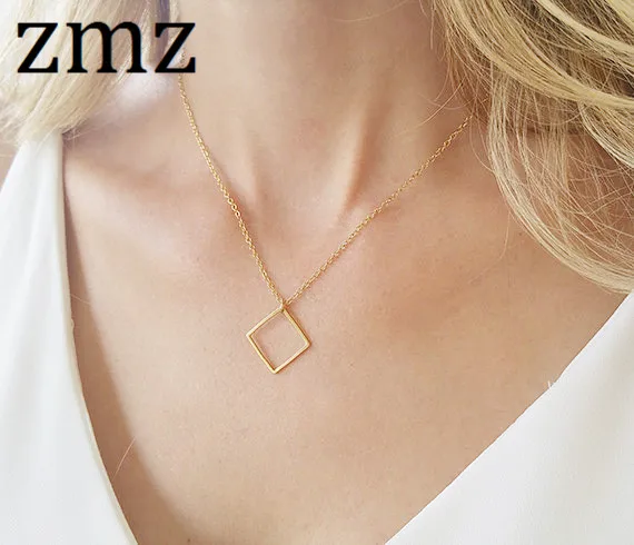 ZMZ 50pcs/lot 2018 Europe/US fashion jewelry simple geometric square pendant necklace for party elegant design mother's day gift |