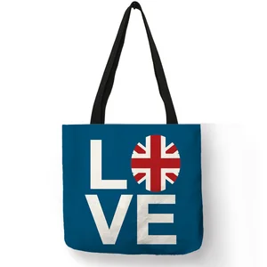 Сумка-тоут с надписью Love Series, прочная переносная сумка на плечо с национальным флагом страны, с надписью Love, голубой цвет