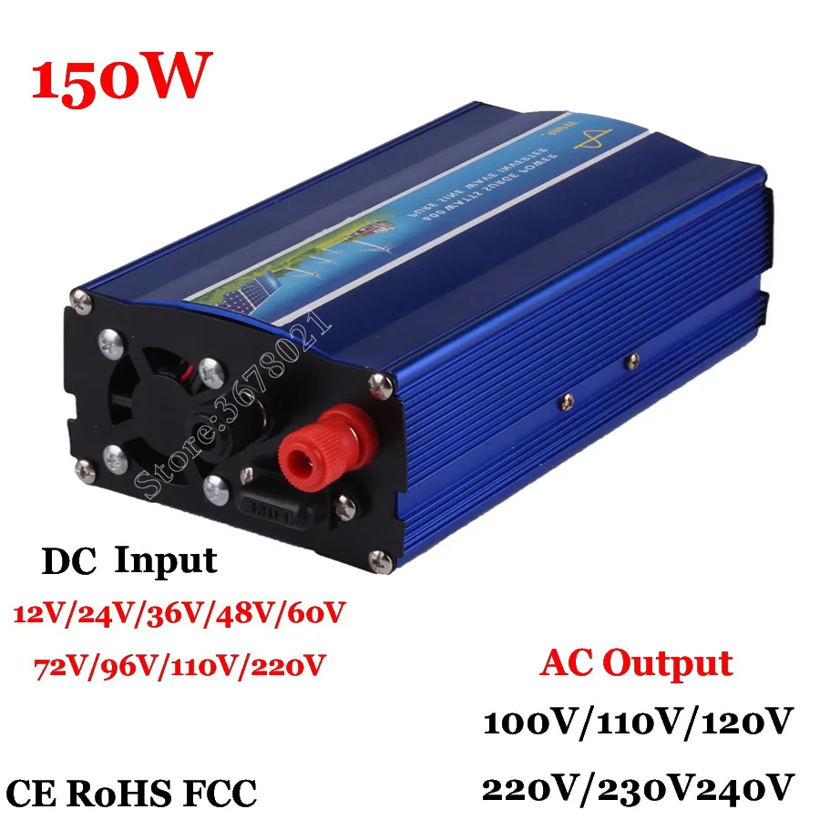 

Pure Sine Wave Inverter 150W Solar Power Inverter Power Supply Transformer 60/72/96V/110VDC to 100V/110V/120V/220V/230V/240V AC