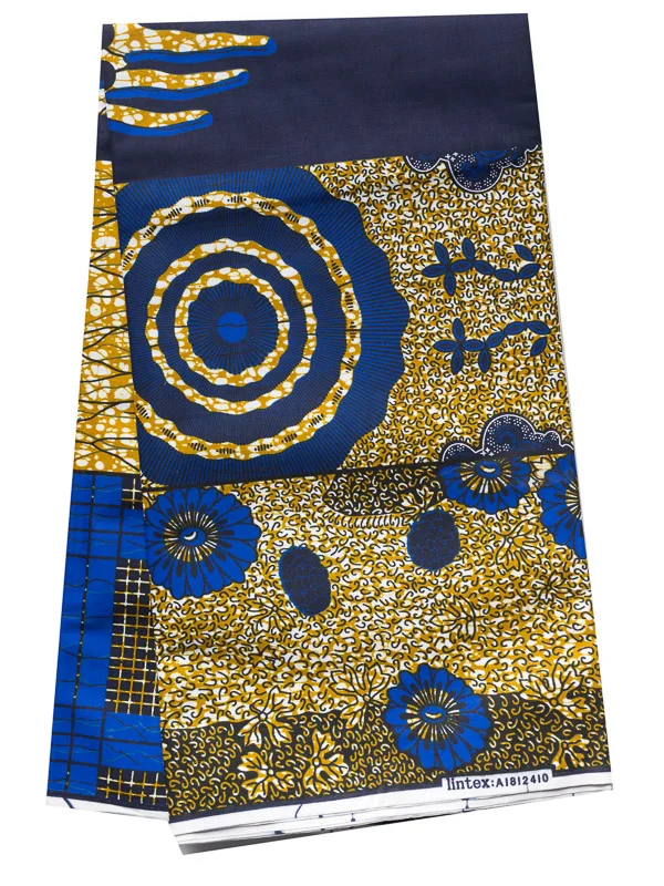 African Clothing Real Wax Blue Yellow Hands Geometry Picture Design 6 Yards For Party rw1812410 | Дом и сад