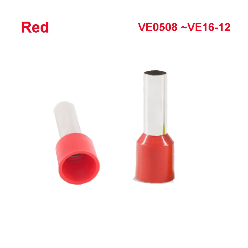

10~100PCS Tubular Wire Terminal Connector Electrical Cable Wire Ferrules Red Color VE1512 VE2508 VE2512~VE16-12