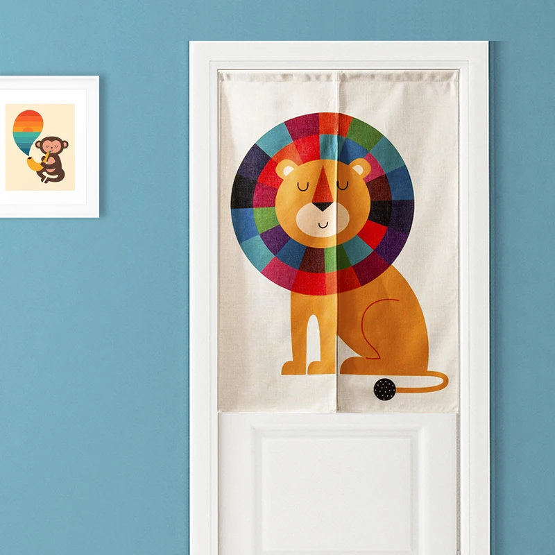 

Американская мультяшная Цветочная кошка Лев медведь дверная занавеска льняной гобелен для кабинета спальни домашний декор для кухни