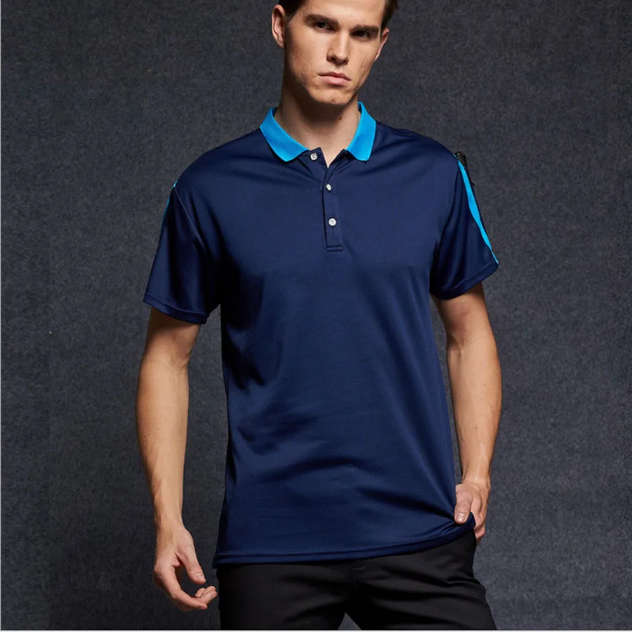 navy blue Рубашка-поло c карманом Для мужчин короткий рукав Slim Fit Повседневное Для мужчин рубашки поло Быстросохнущий полиэстер дышащий брендов одежды на заказ летние - Цвет: navy blue