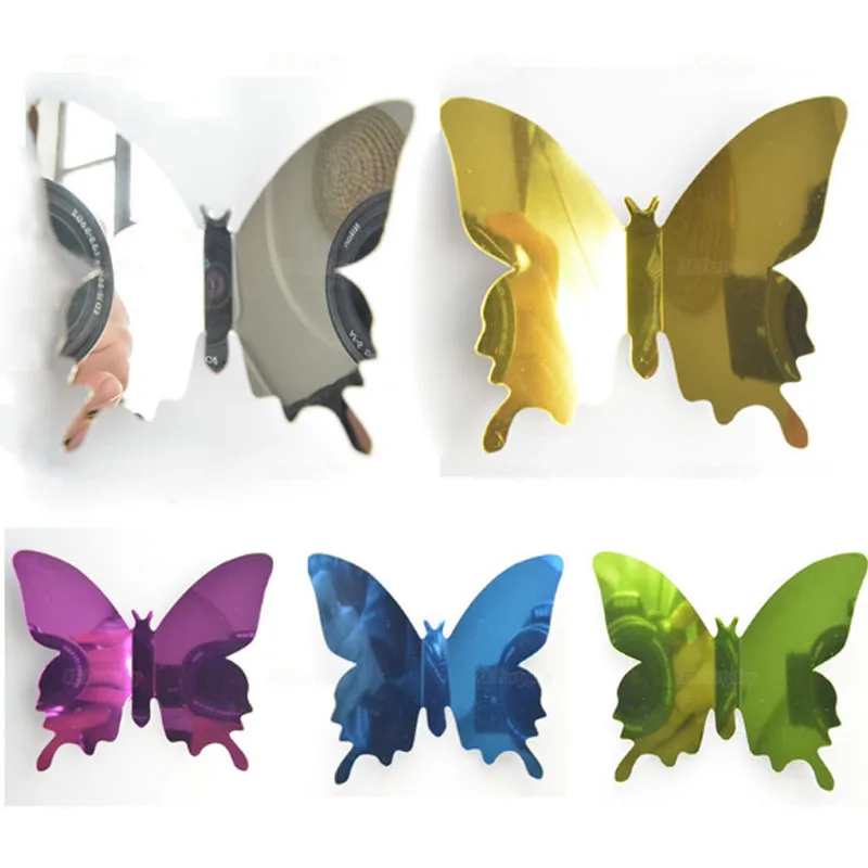 New Arrive Mirror Sliver 3D Butterfly Wall Stickers Party Wedding Decor DIY Home Decorations home decor birthday|Наклейки на стену| |