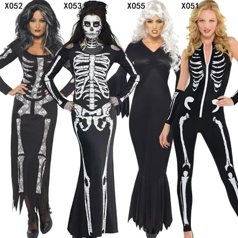 Sexy Women Lady Cosplay Skeleton Costume Nightclub Performance Jumpsuits Halloween Masquerade Party Dress Supplies|Праздничные
