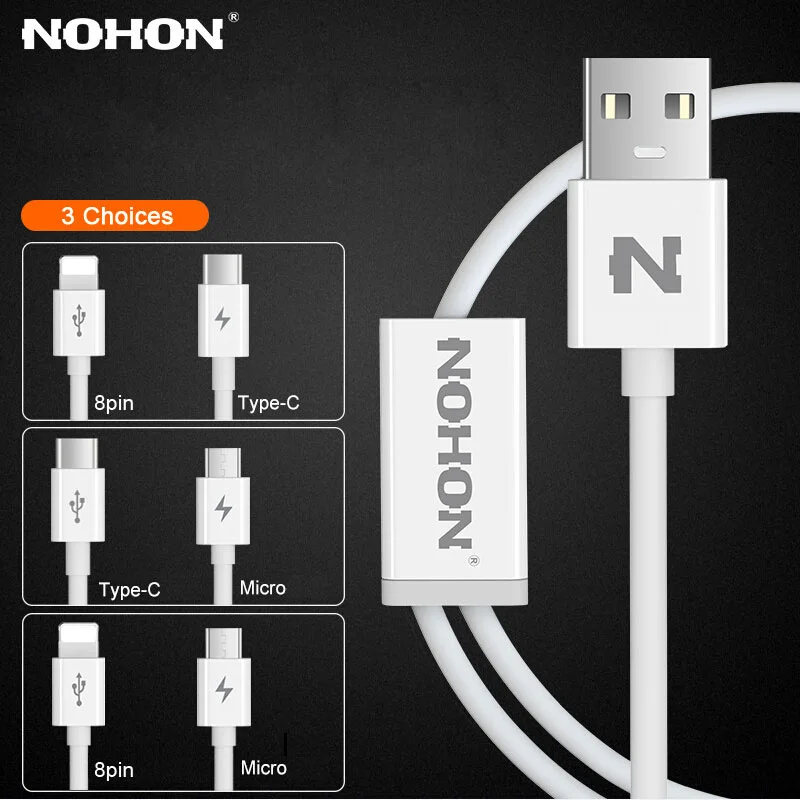 Оригинальный USB кабель NOHON 2 в 1 8Pin Type C Micro для iPhone 7 6 6S Plus iPad iPod Samsung Lenovo Nokia LG Android