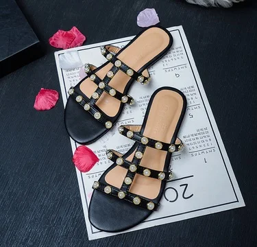 Женские шлепанцы zapatos Женские летние шлепанцы без задника на плоской подошве с открытым носком размера плюс 3 48, золотистого и черного цвета, из коровьей кожи, с вырезами