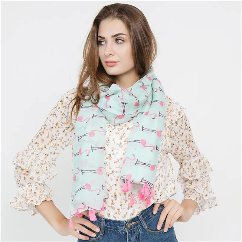 2018 Women Spring Autumn Printed Scarf New Flamingo Pattern Shawl Fashion Travel Tassel Cotton Linen Scarves For Girls | Аксессуары для