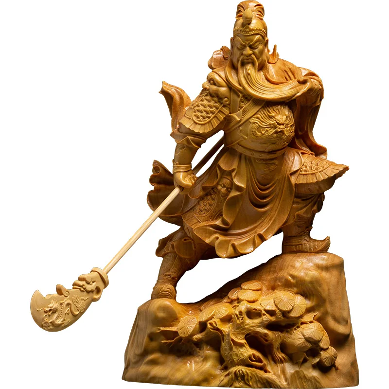 

12/18CM Wood Warriors people sculpture Dynasty Guan Yu Copper knife craft home decoration chinese figure Guan gong staute