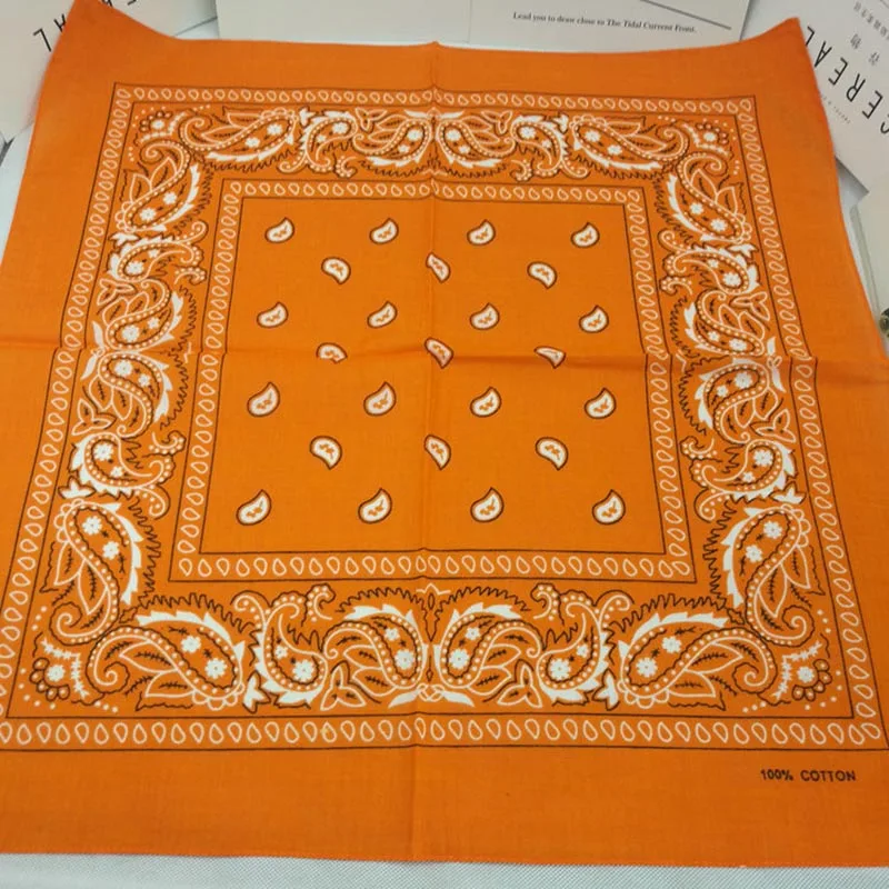 Orange red Новинка,, хлопок, бандана, шарф 55 см* 55 см, черные, красные банданы с принтом пейсли для женщин/мужчин/мальчиков/девочек, повязка на голову - Цвет: Orange red